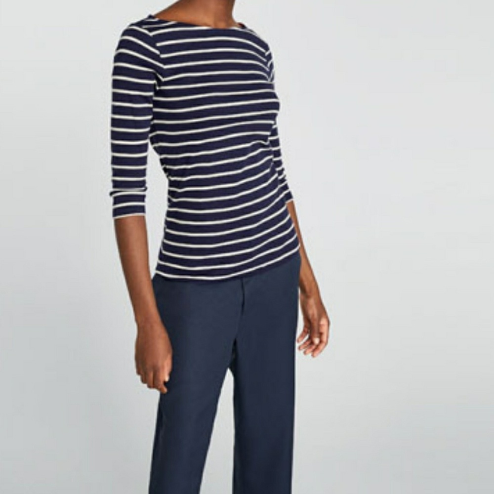 Zara Organic striped cotton shirt 3/4 sleeve M 28